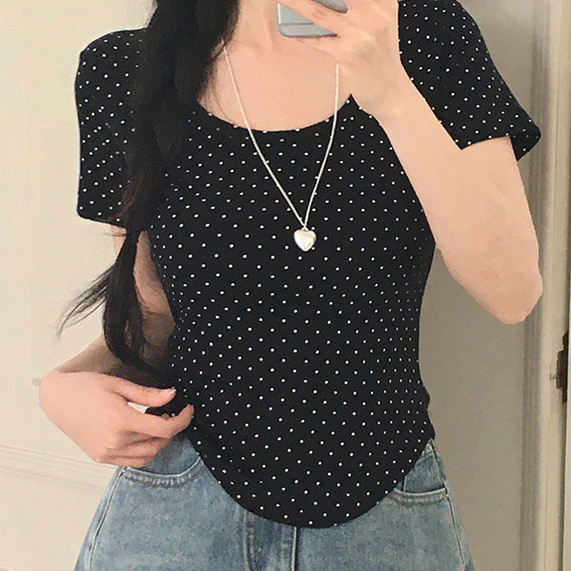 Damen Polka-Dot Shirt mit Rundhalsausschnitt und figurbetontem Schnitt Echo Archiv