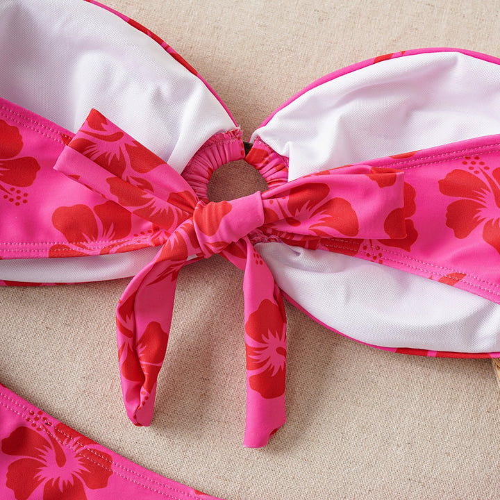Damen Bandeau-Bikini-Set mit verziertem Knoten und floralem Muster Echo Archiv