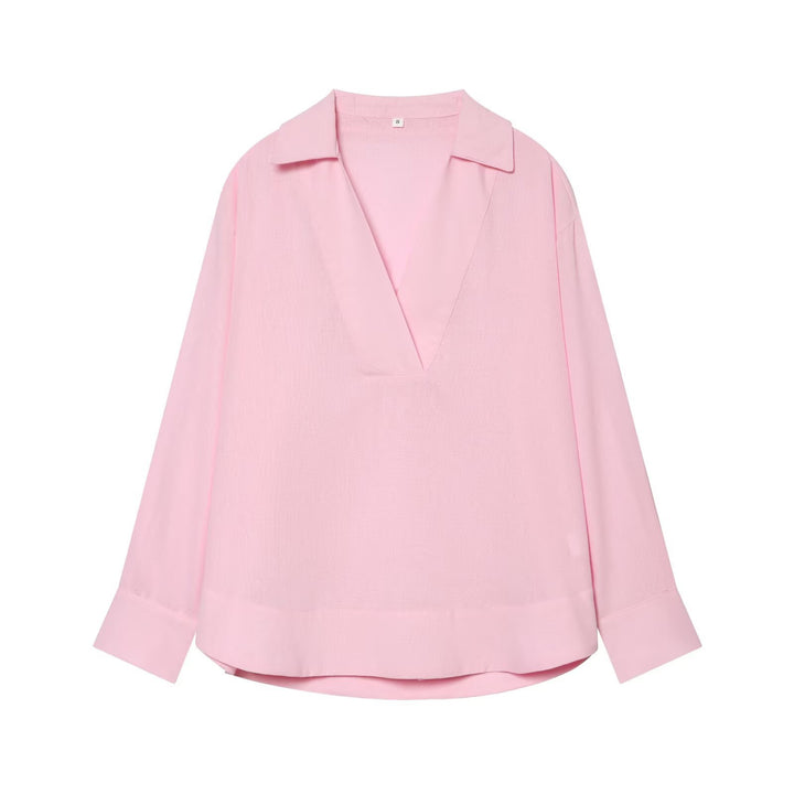 Damen Locker sitzende V‑Tunika‑Bluse mit Kentkragen und breiten Manschetten Echo Archiv