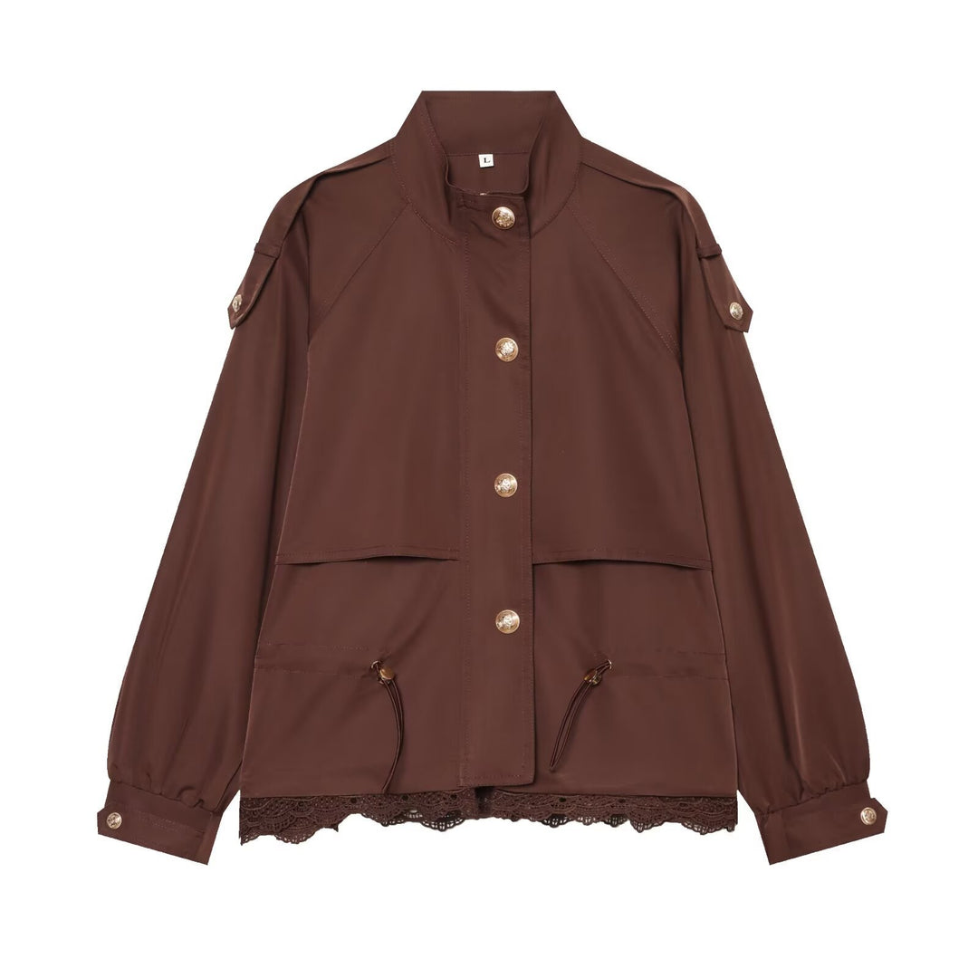 Damen leichte Parka-Jacke mit Kordelzug und Spitzensaum Echo Archiv