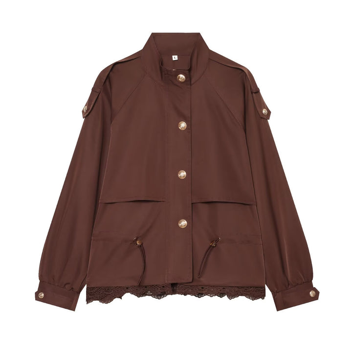 Damen leichte Parka-Jacke mit Kordelzug und Spitzensaum Echo Archiv