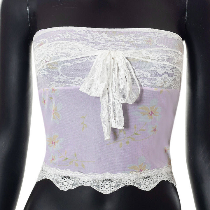 Damen Bandeau-Top mit floralen Details und Spitzenabschluss Echo Archiv