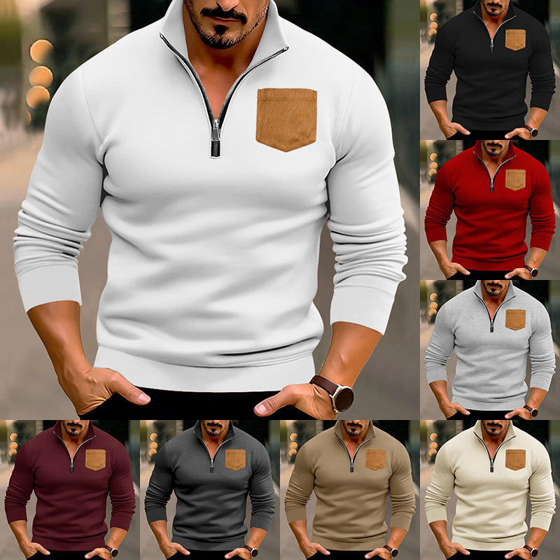 Herren Pullover mit hohem Kragen und Lederapplikation Echoarchiv