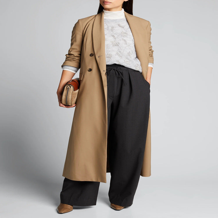 Damen Maxilanger Einreihiger Longcoat im minimalistischen Trenchstil mit weichem Fall Echoarchiv