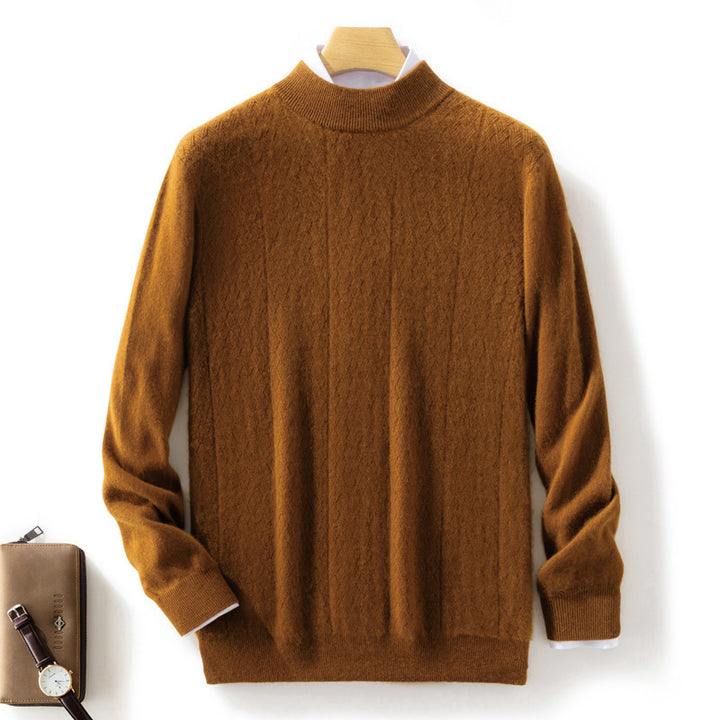 Herren Feiner Stehkragenpullover aus Kaschmir‑Optik mit dezenter Diagonalstruktur und schmalem Bund Echoarchiv