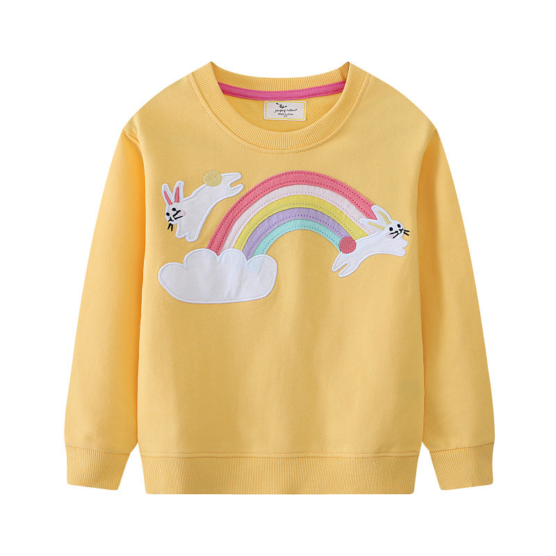 Mädchen Sweatshirt mit buntem Regenbogen und Hasenmotiv Echo Archiv