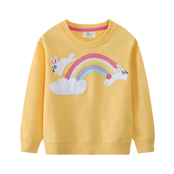 Mädchen Sweatshirt mit buntem Regenbogen und Hasenmotiv Echo Archiv