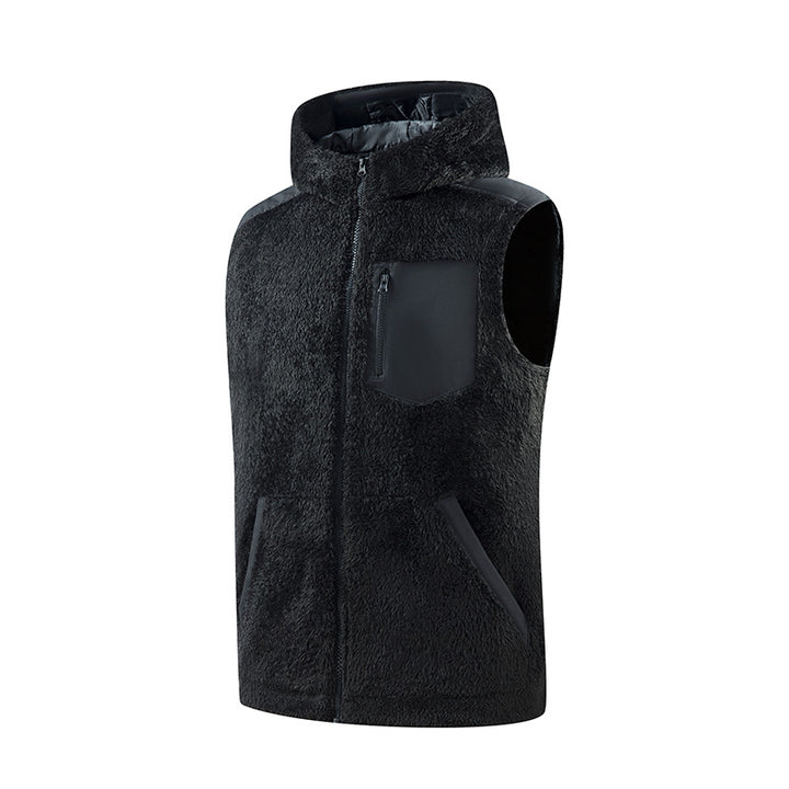 Herren Gefütterte Teddy-Fleece-Weste mit Kapuze, Reißverschluss-Brusttasche und Kängurutaschen Echo Archiv