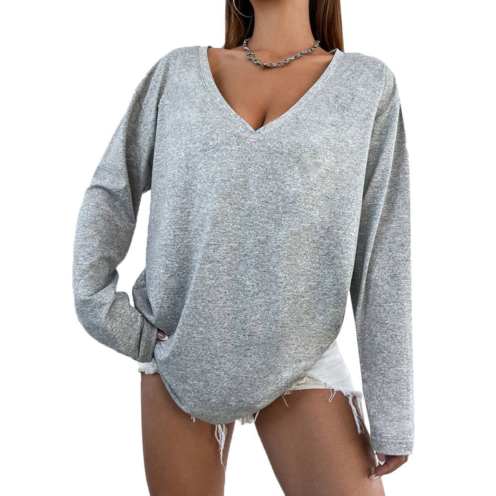 Damen oversized V‑Neck Longsleeve Pullover aus weichem Jersey – Mavelle