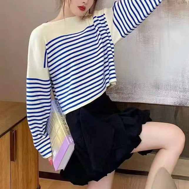 Damen Gestreifter Crop-Top Pullover Echo Archiv