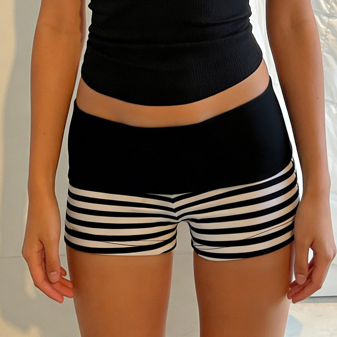 Damen Sportliche Shorts mit breitem elastischem Bund und modernem Streifenmuster Echo Archiv
