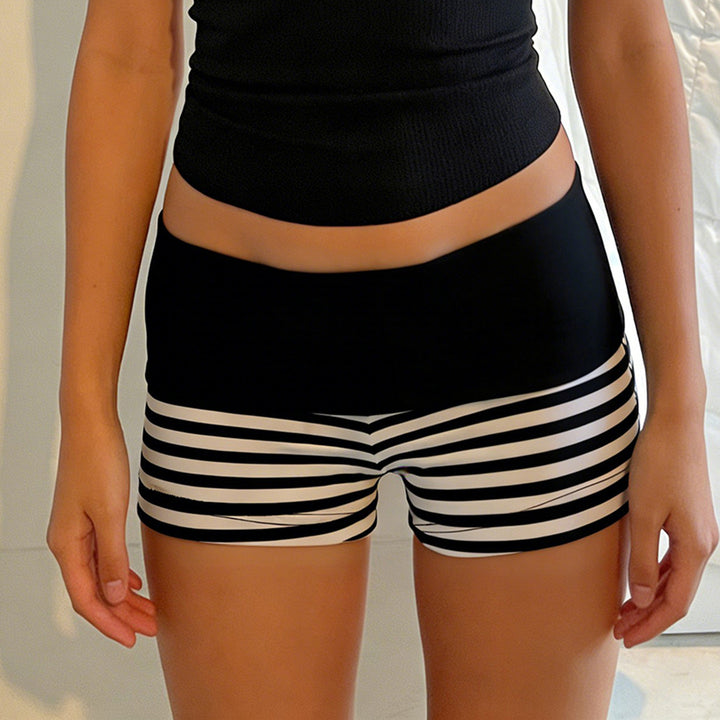 Damen Sportliche Shorts mit breitem elastischem Bund und modernem Streifenmuster Echo Archiv