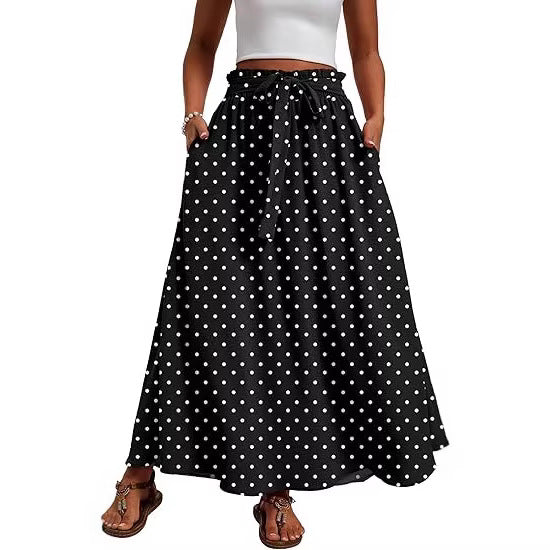 Damen Maxi-Rock mit Paperbag-Taillengürtel, Bindegürtel und Seitentaschen Echoarchiv