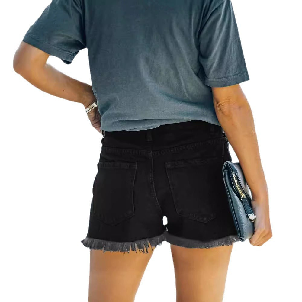 Damen Destroyed Denim-Shorts mit kreativen Patch-Details Echo Archiv