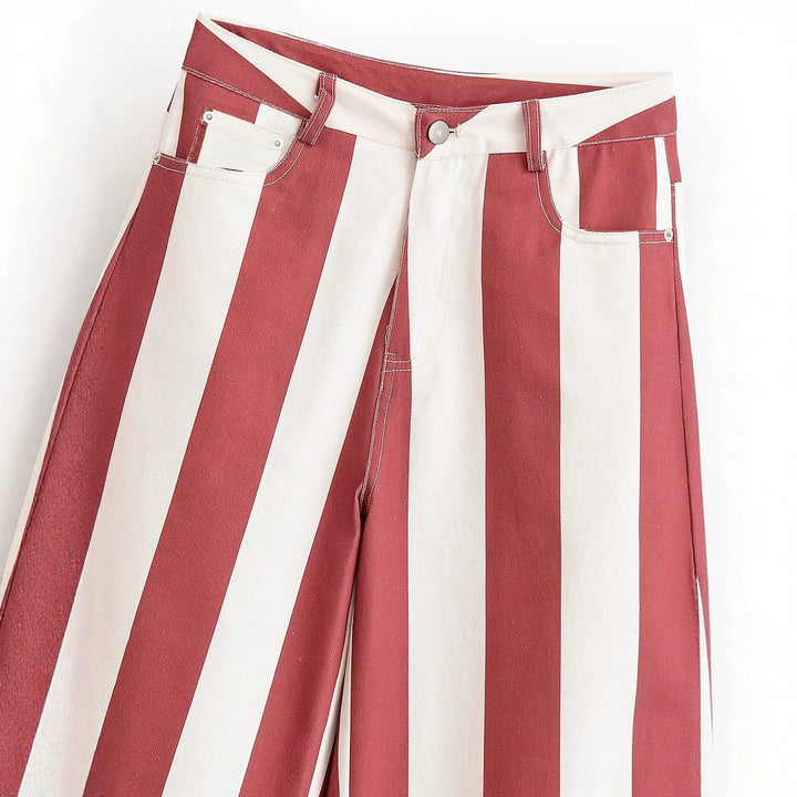 Damen Weite High-Waist Stoffhose mit breiten Längsstreifen und klassischer Taschenaufteilung Echo Archiv