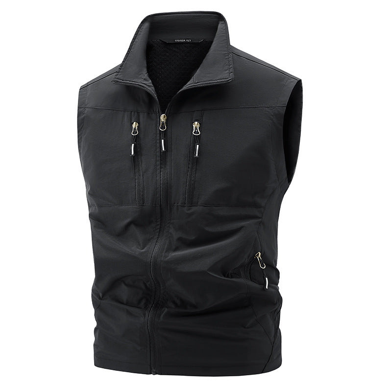 Herren nan multifunktionale technische Outdoor-Weste mit hohem Stehkragen, vier verdeckten Reißverschlusstaschen und atmungsaktivem Meshfutter Echo Archiv