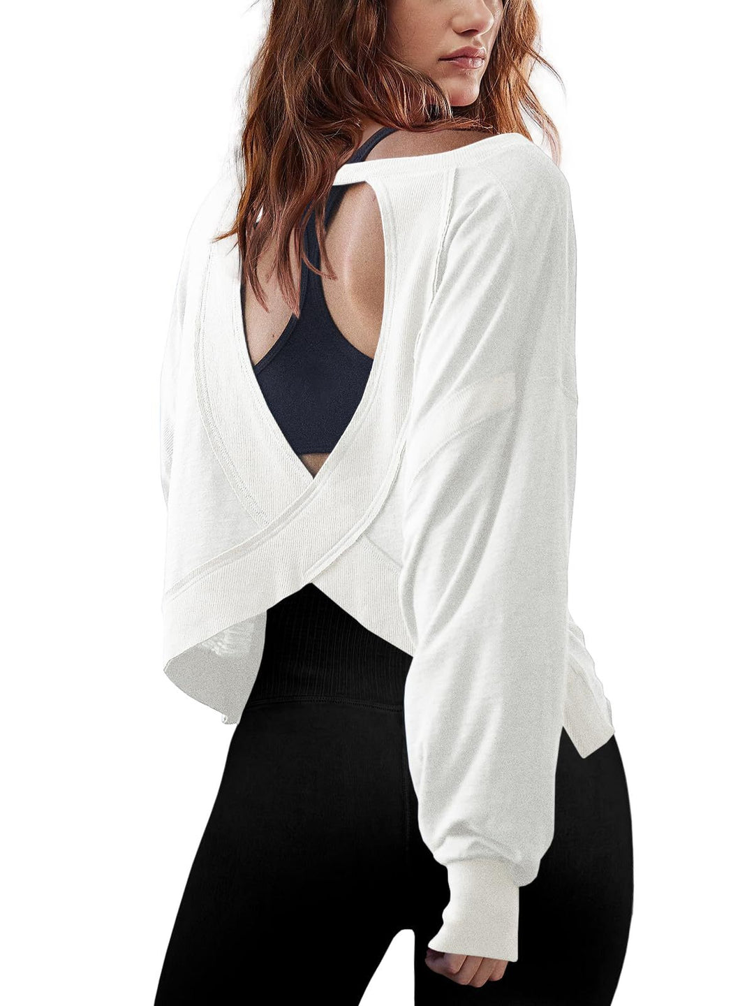 Damen Cropped-Sweatshirt mit überkreuztem Cut-Out-Rücken und rohen Saumkanten – Avérine
