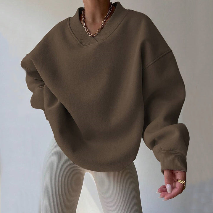 Damen Oversized V-Ausschnitt Sweatshirt mit verstärktem Rippkragen und extraweitem Cut – Avérine