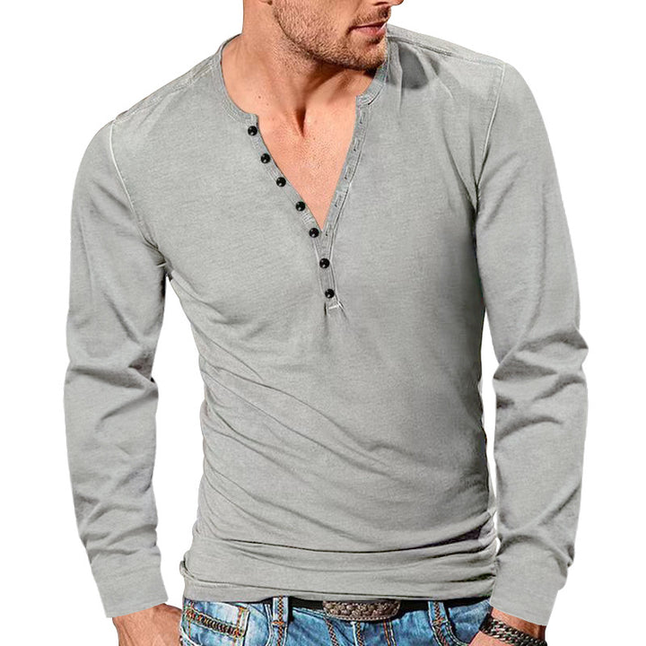 Herren nan tailliertes Langarm-Henleyshirt mit kurzer Knopfleiste aus Stretch-Baumwolle Echo Archiv