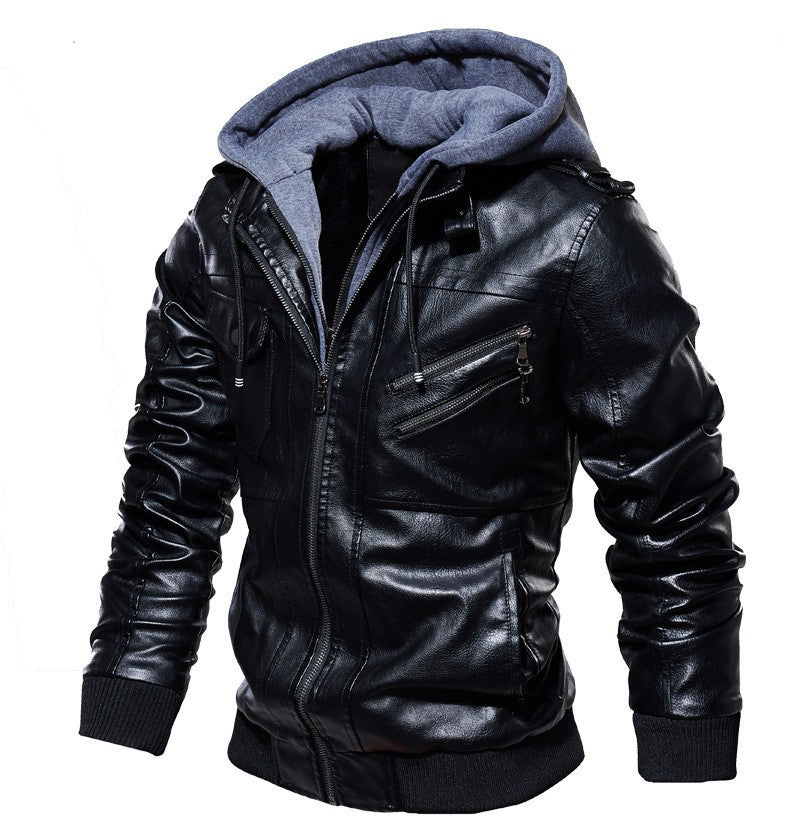 Herren modische Lederjacke mit Kapuze und Innenfleece Echo Archiv