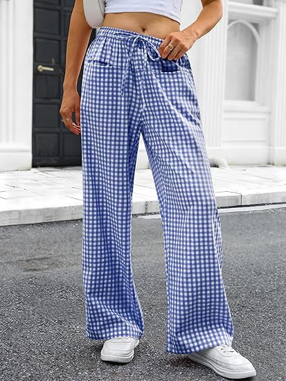 Damen Weit geschnittene Karohose mit elastischem Bund und praktischen Taschen Echo Archiv