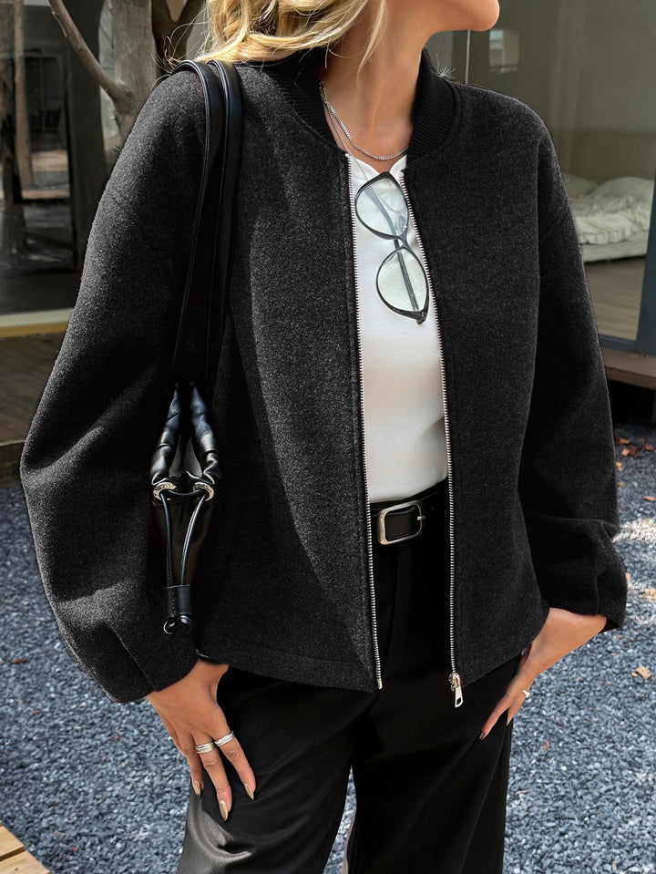 Damen leichte Fleece‑Bomberjacke mit Stehkragen, zweiseitigem Reißverschluss und lässiger Oversize‑Passform – Avenza