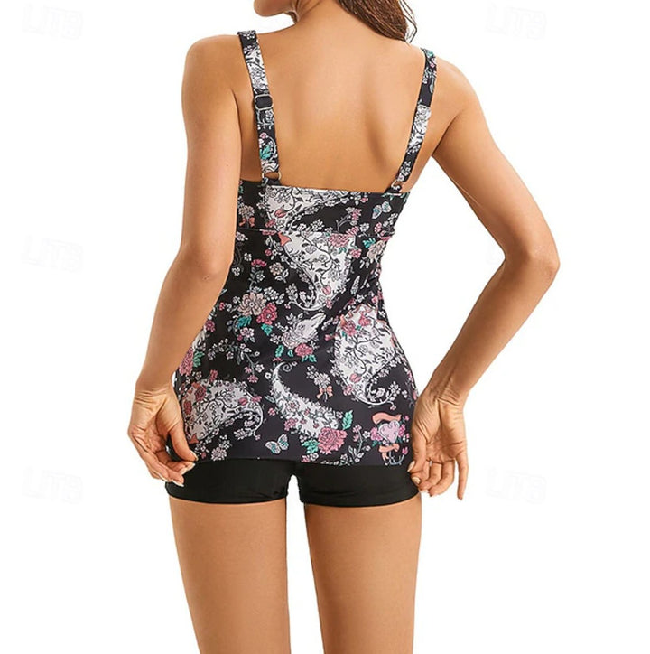 Damen Tankini-Top mit verspielten Rüschen und floralem Design Echo Archiv