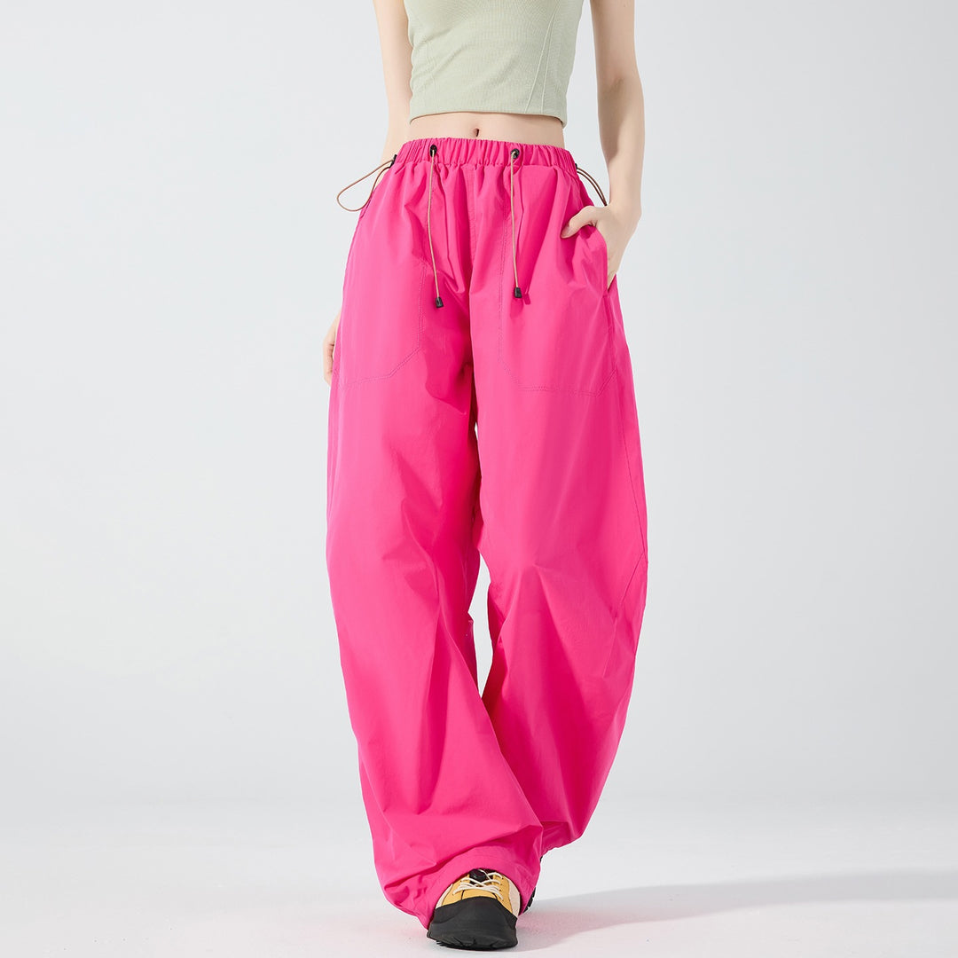 Damen Weite Nylon-Baggyhose mit elastischem Tunnelzugbund & Utility‑Taschen Echoarchiv