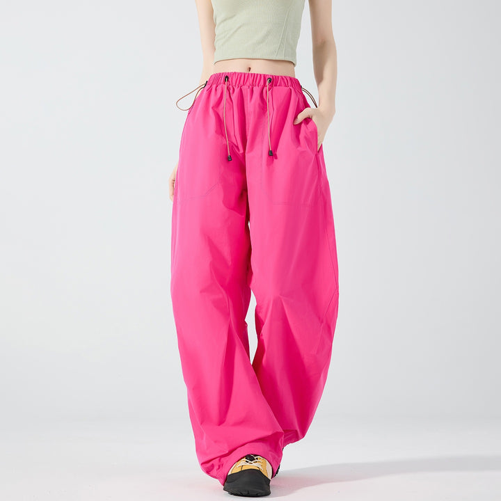 Damen Weite Nylon-Baggyhose mit elastischem Tunnelzugbund & Utility‑Taschen Echoarchiv