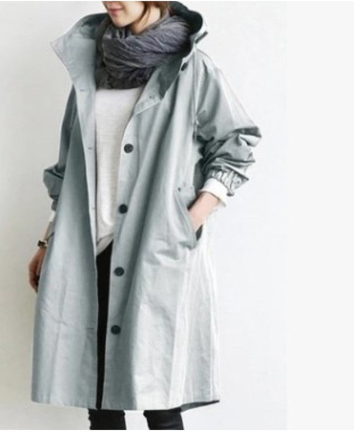 Damen nan leichter oversized Regenmantel mit Kapuze und verdeckter Knopfleiste Echo Archiv