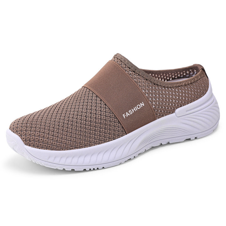 Damen nan atmungsaktive Strick-Slipper mit elastischem Mittelriemen und stoßabsorbierender Wellenlaufsohle Echo Archiv