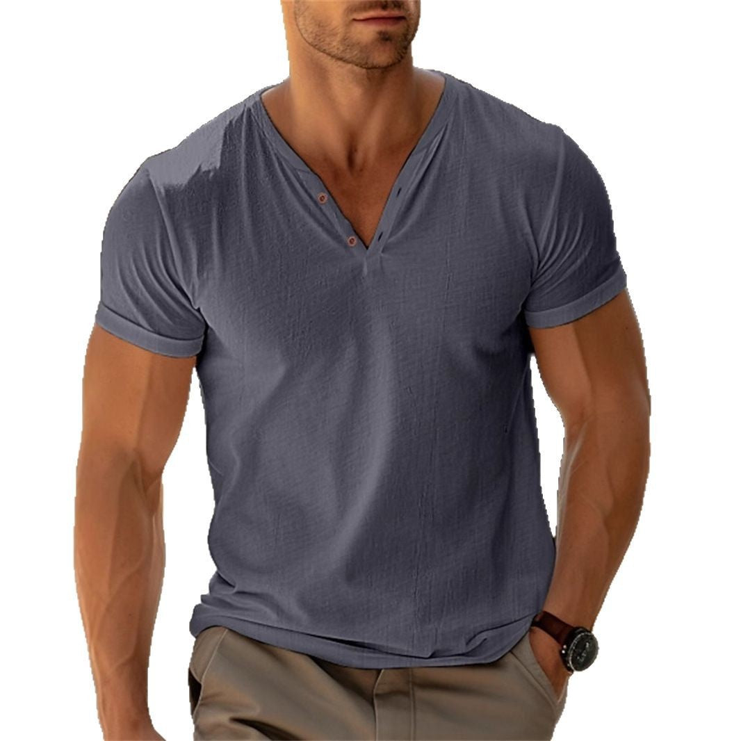 Herren lässiges Henley-T-Shirt mit Knopfleiste und atmungsaktivem Stoff Echoarchiv