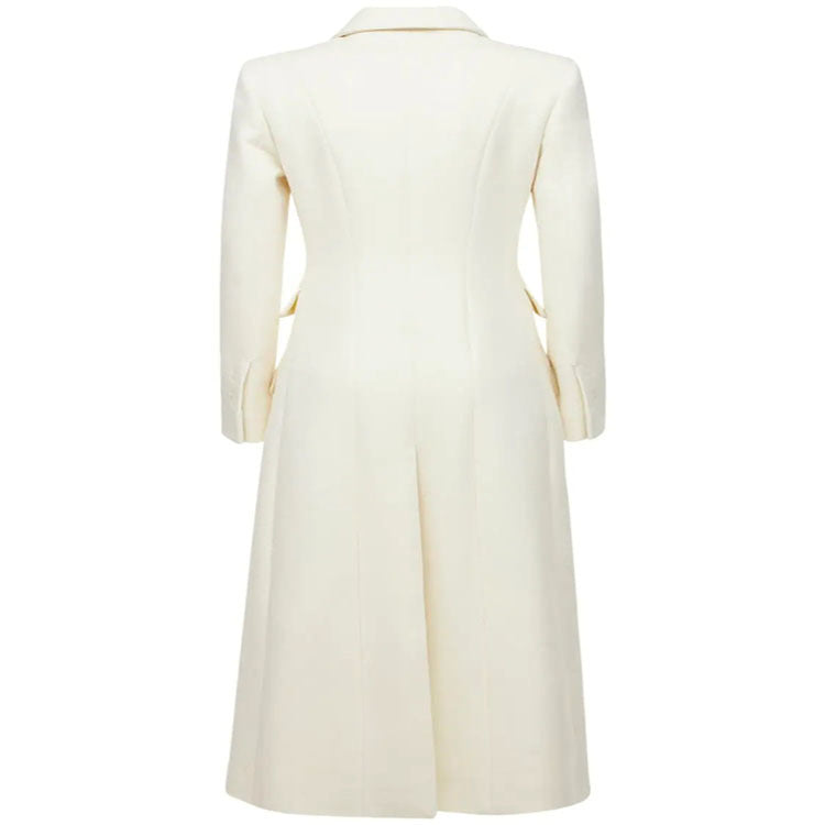 Damen Langmantel im minimalistischen Blazer‑Stil mit verdeckter Knopfleiste und dreifacher Pattentasche Echoarchiv