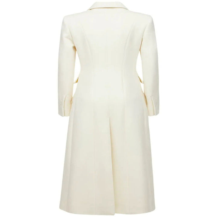 Damen Langmantel im minimalistischen Blazer‑Stil mit verdeckter Knopfleiste und dreifacher Pattentasche Echoarchiv