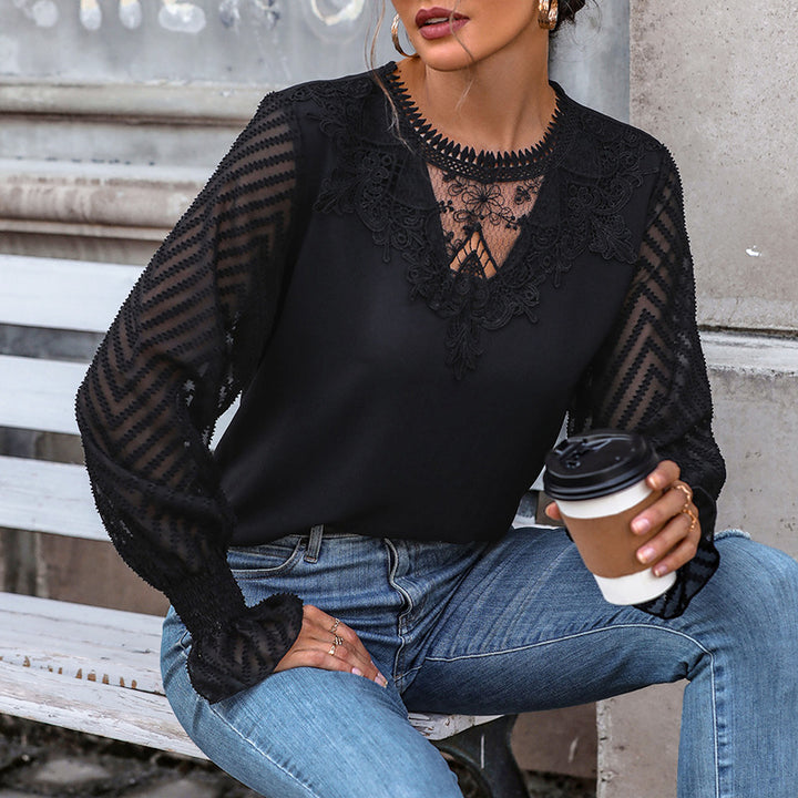 Damen Elegante Bluse mit Spitzenärmel Echo Archiv