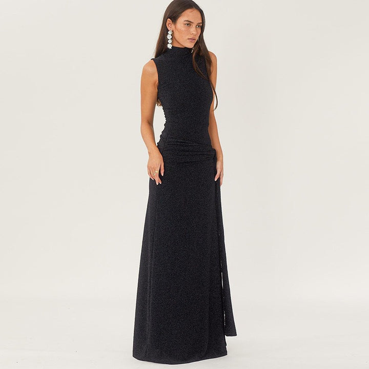 Damen Elegantes Maxikleid mit hochgeschlossenem Kragen und drapiertem Detail Echo Archiv