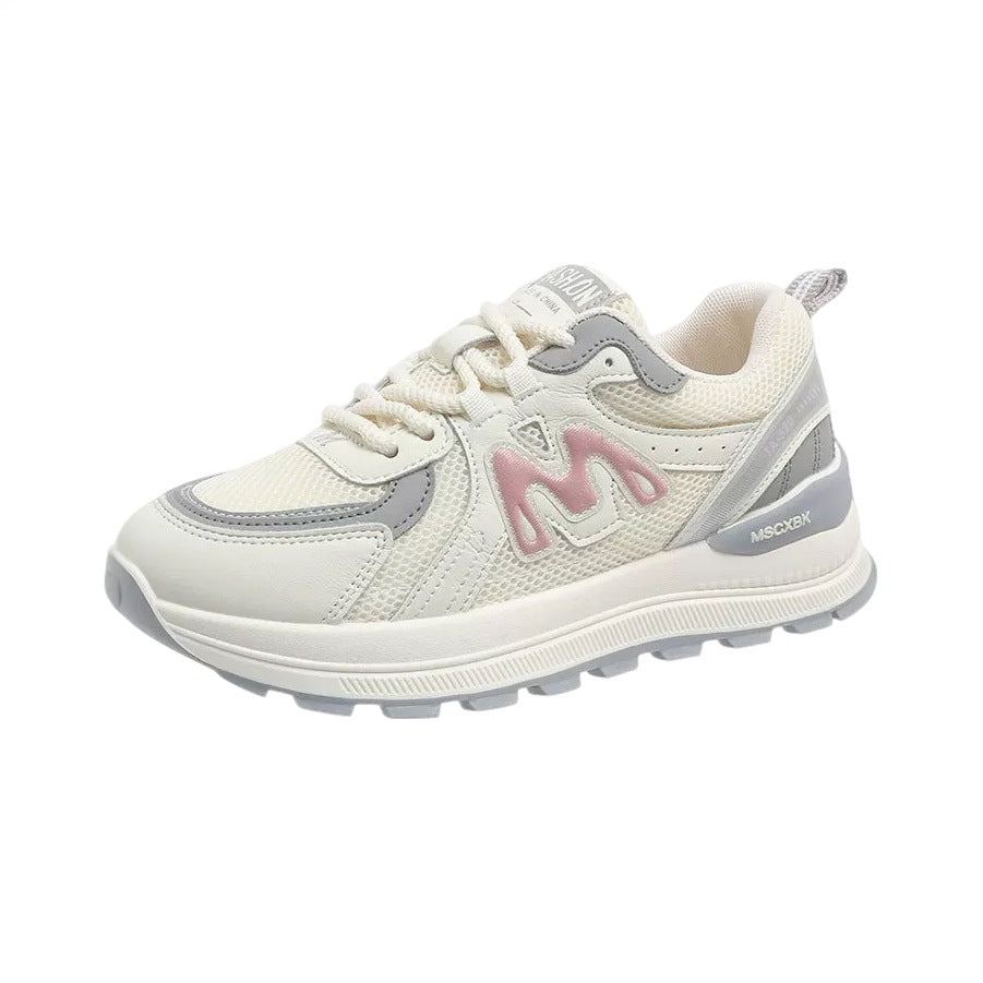Damen Plateau-Chunky-Sneaker mit atmungsaktivem Mesh- und Ledermix – Névara