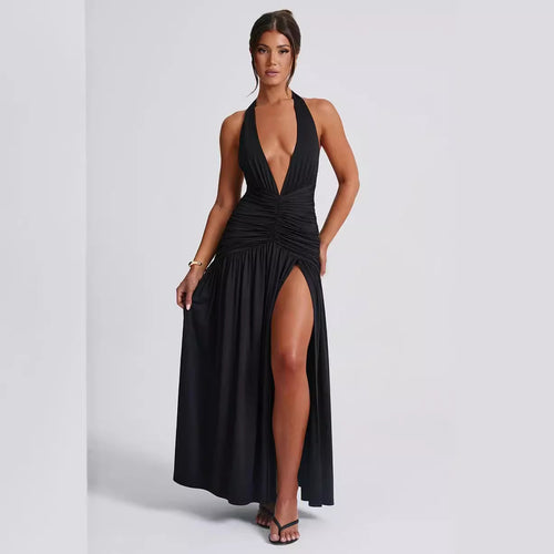 Damen Maxikleid mit tiefem V-Ausschnitt und Rüschen Echo Archiv