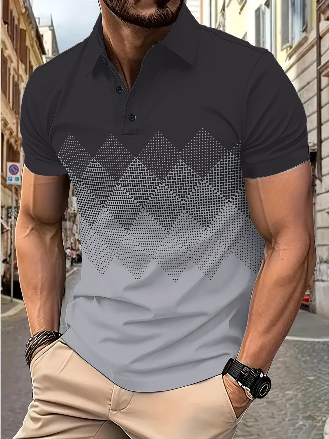 Herren Polohemd mit modernem Grafikdesign Echoarchiv