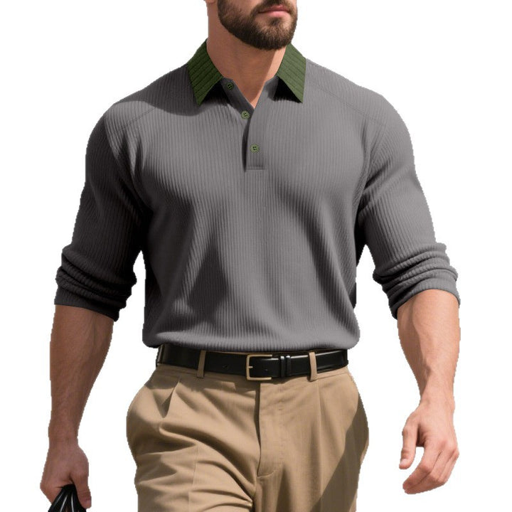 Herren lässiges Langarm-T-Shirt mit strukturiertem Stoff und modischem Kragen Echoarchiv