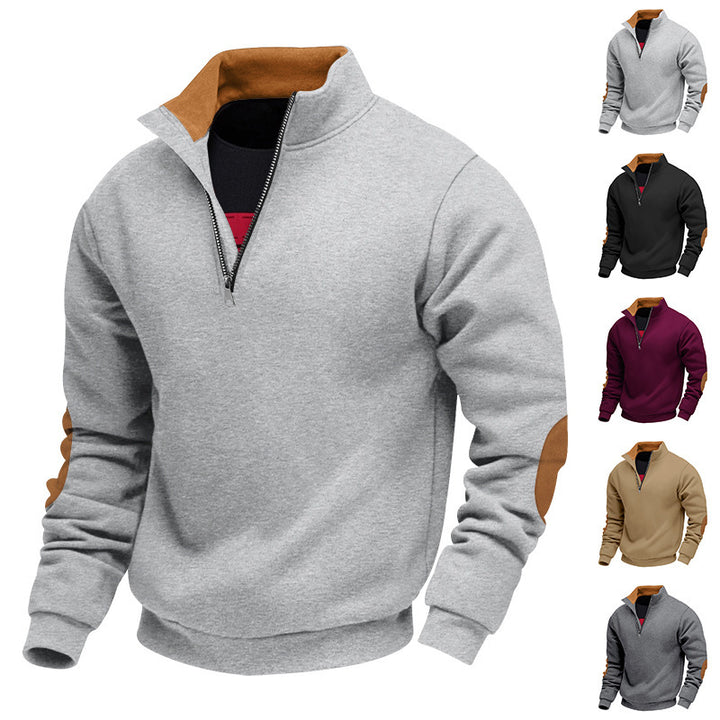 Herren sportlicher Half-Zip Pullover mit Kunstleder-Details und elastischen Bündchen Echoarchiv
