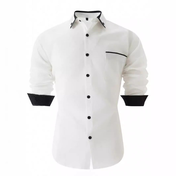 Herren elegantes Langarmhemd mit Kontrastdetails Echoarchiv
