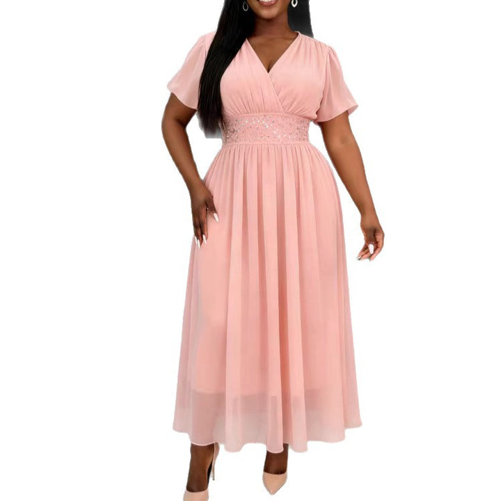 Damen Elegant Fließendes Maxikleid mit V-Ausschnitt und Taillierung Echo Archiv
