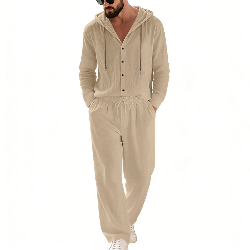 Herren nan legeres Kapuzen-Lounge-Set mit Knopfleiste, Kordelbundhose und seitlichen Eingrifftaschen Echo Archiv