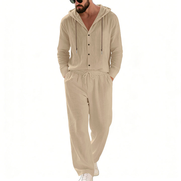 Herren nan legeres Kapuzen-Lounge-Set mit Knopfleiste, Kordelbundhose und seitlichen Eingrifftaschen Echo Archiv