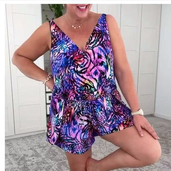 Damen lässiger Overall mit buntem Tiermuster Echo Archiv