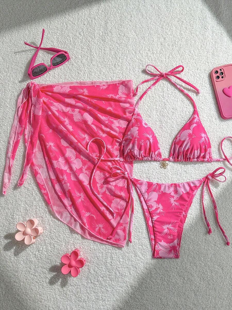 Damen Triangel-Bikini-Set mit verstellbaren Trägern und Wickeltuch Echo Archiv