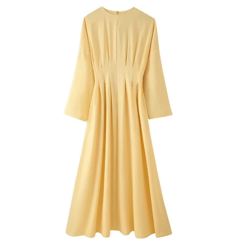 Damen Maxikleid mit plissierten Oberteilfalten, weitem Rock und langen Glockenärmeln Echo Archiv