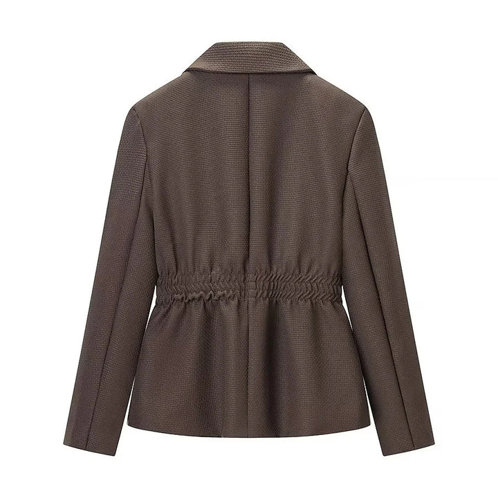 Damen nan taillierter Reversblazer mit elastischem Taillenzug, einreihiger Knopfleiste und stepptem Strukturstoff Echo Archiv