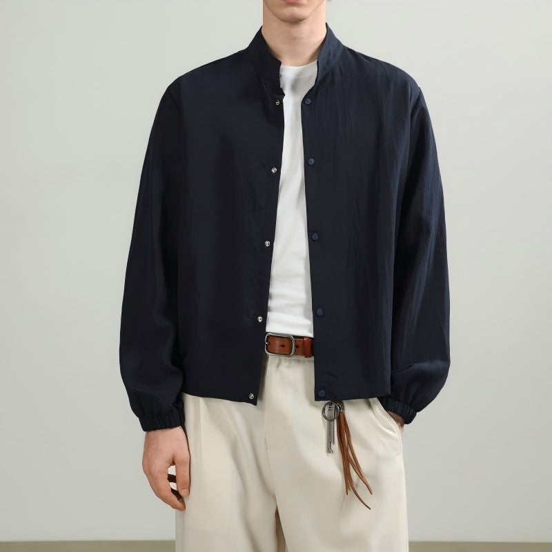Herren Oversize-Hemd mit Stehkragen, Druckknopfverschluss und elastischen Bündchen Echo Archiv